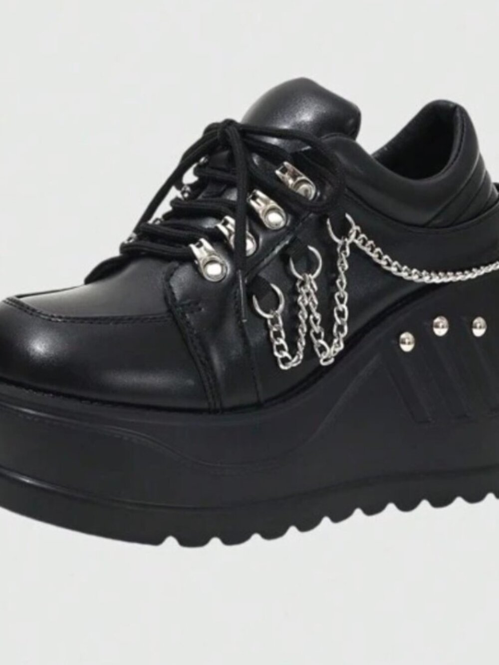 Black Chunky Platform Sneakers Shoes w/ Chain Gothic Industrial Rave Festival 7